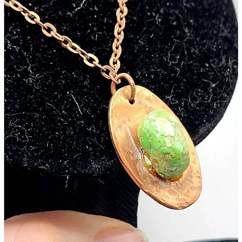 Handmade Double Layer Copper with Turquoise Necklace 16in